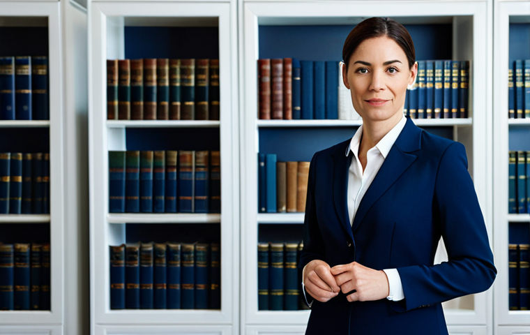 법무사 시험 중점 과목별 공부 전략 - **

A professional female lawyer in a modest, dark blue business suit, standing confidently in a mod...