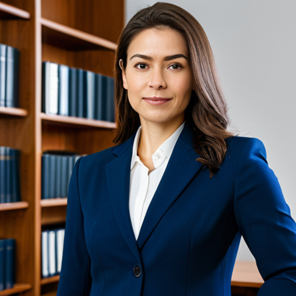 법무사 실기시험 준비법 - **Image Prompt:** "A professional female lawyer in a modest, dark blue business suit, standing confi...