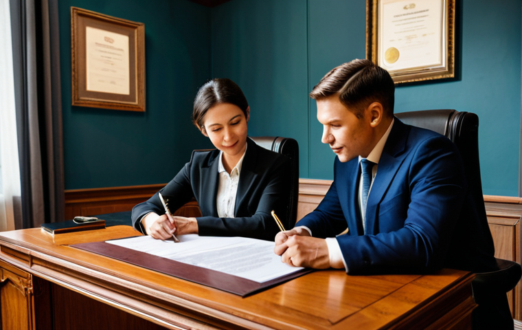 법무사 실기시험 준비법 - **Image Prompt:** "A professional female lawyer in a modest, dark blue business suit, standing confi...