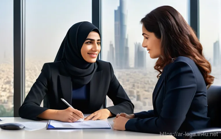 법무사로서 재판 관련 업무 사례 - "A knowledgeable Arab female lawyer in her late 30s, dressed in a professional, modest business suit...