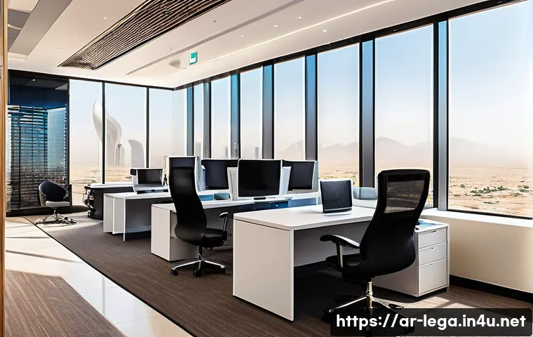 법무사 사무소 운영 비용 절감 방법 - A modern law office workspace in Riyadh featuring flexible work arrangements: professional Arab men ...