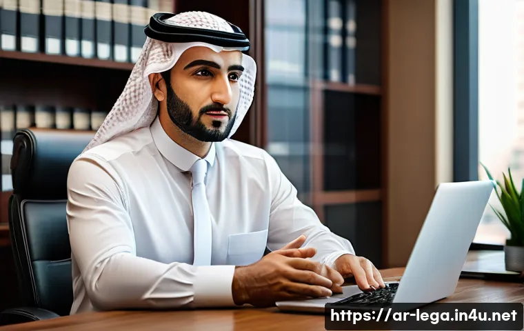 법무사 연봉 협상 팁 - A professional Arab male lawyer negotiating his salary in a modern office setting in Dubai, wearing ...