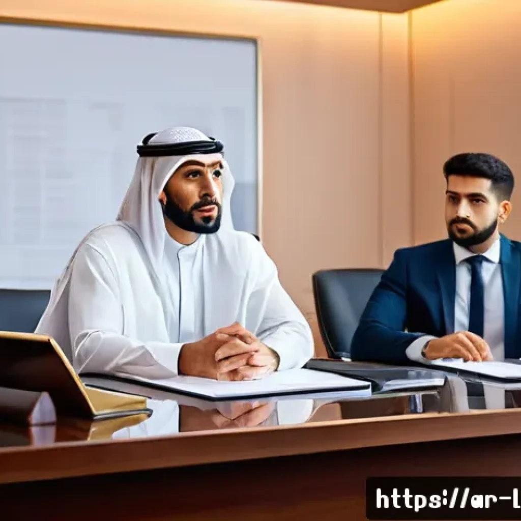 법무사 실무와 관련된 고객 사례 - A professional Middle Eastern lawyer in a modern office setting, engaged in intense negotiation with...