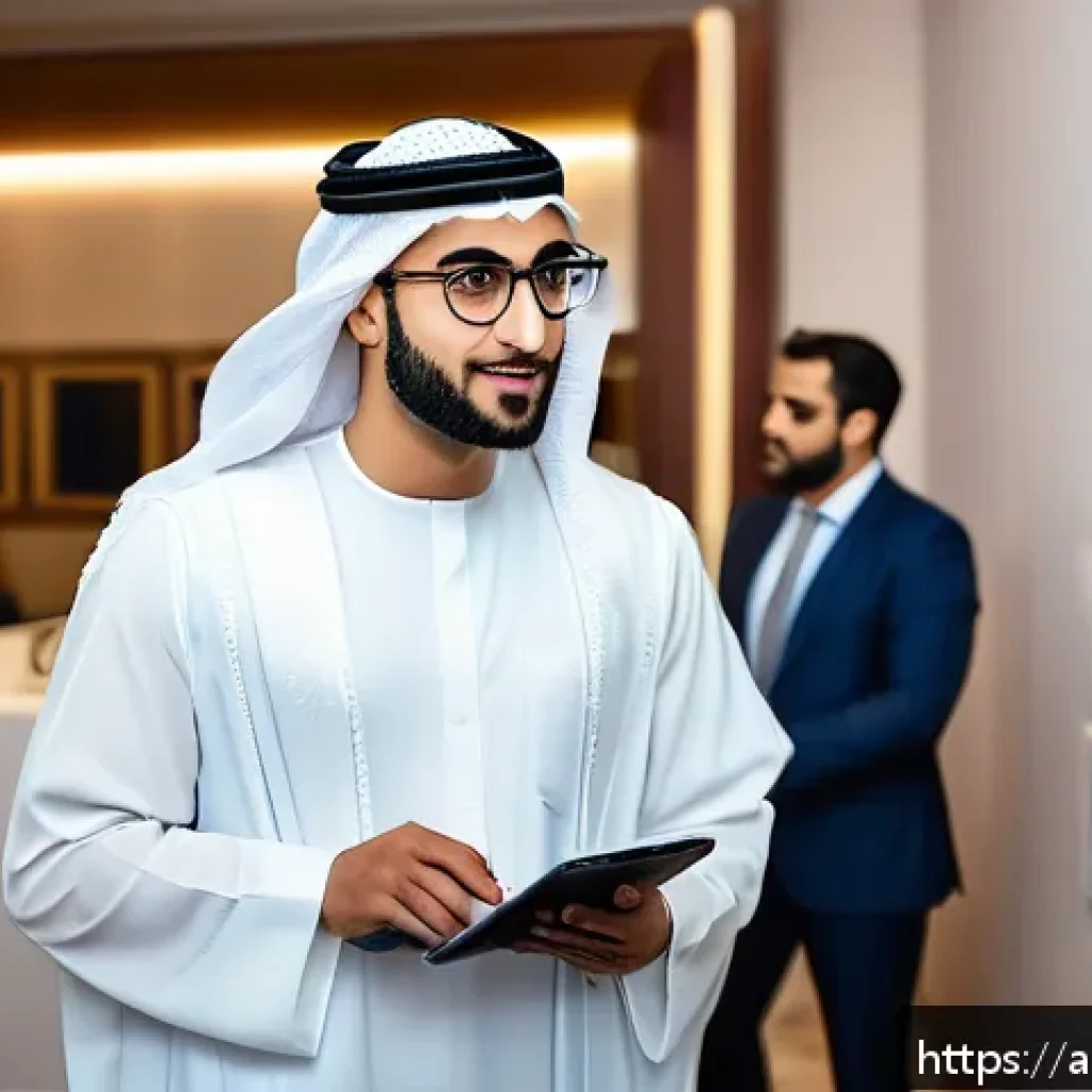 법무사 초보 실무 성공 사례 분석 - A young Arab male lawyer wearing formal business attire and glasses, confidently networking at a pro...
