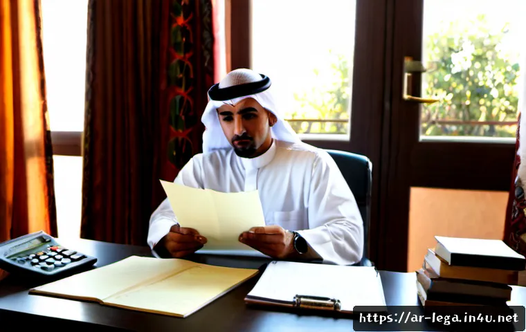 법무사 시험을 위한 모의고사 활용법 - Photorealistic Arab legal professional preparing for a mock licensing exam, seated at a tidy home st...