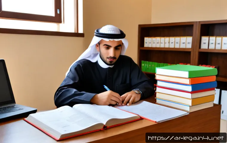 법무사 시험의 장기적인 준비 전략 - Photorealistic long-term legal exam preparation scene in a bright modern apartment in an Arab city, ...